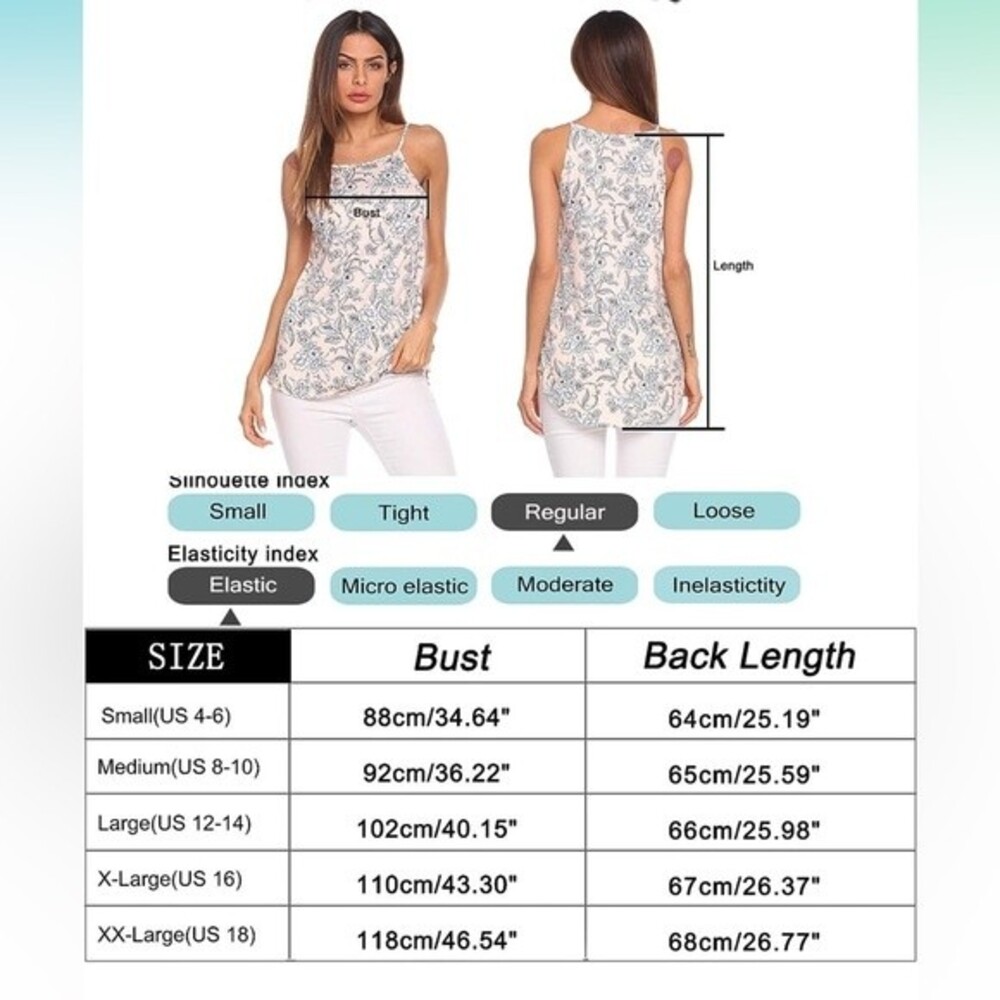 Tank Top Womens Plus XXL Floral Blue Summer Halter Cami Shirt Top Casual B3 - Picture 8 of 8